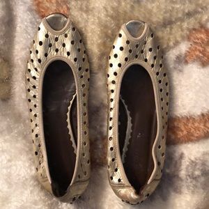 Open Toe gold flats Donald J Pliner